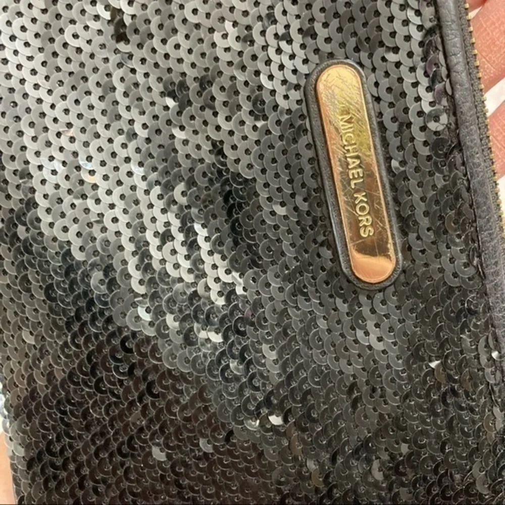Michael kors black sequence wristlet mini bag
